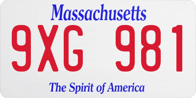 MA license plate 9XG981