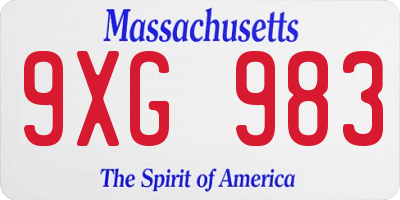 MA license plate 9XG983