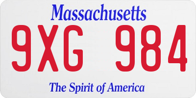 MA license plate 9XG984