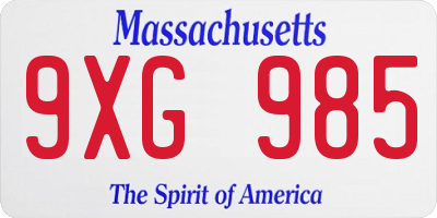 MA license plate 9XG985