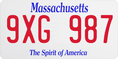 MA license plate 9XG987