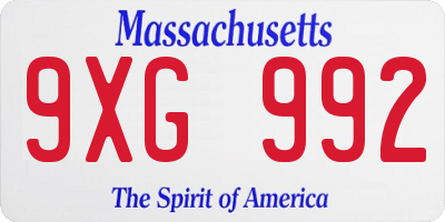MA license plate 9XG992
