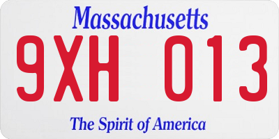 MA license plate 9XH013