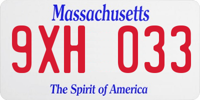 MA license plate 9XH033