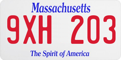 MA license plate 9XH203