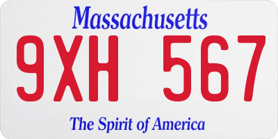 MA license plate 9XH567