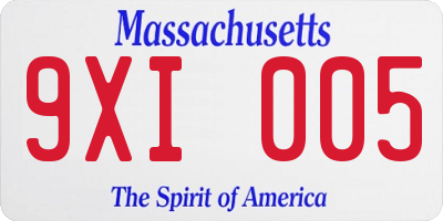 MA license plate 9XI005