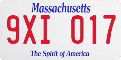 MA license plate 9XI017