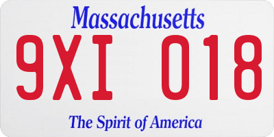 MA license plate 9XI018