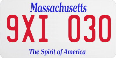 MA license plate 9XI030