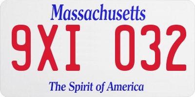 MA license plate 9XI032