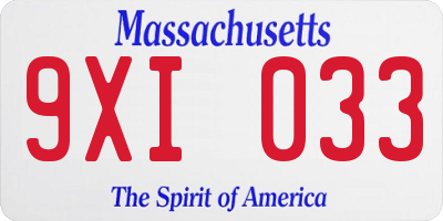 MA license plate 9XI033