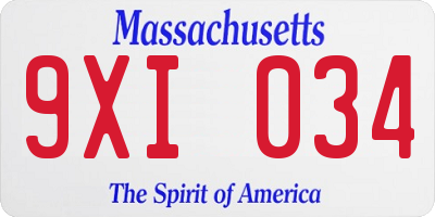 MA license plate 9XI034