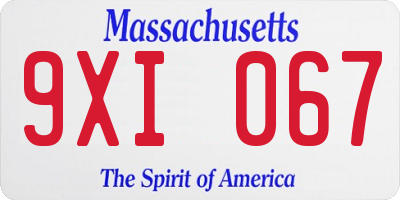 MA license plate 9XI067