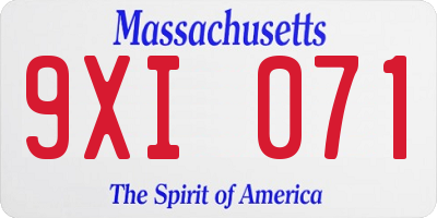 MA license plate 9XI071