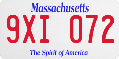 MA license plate 9XI072