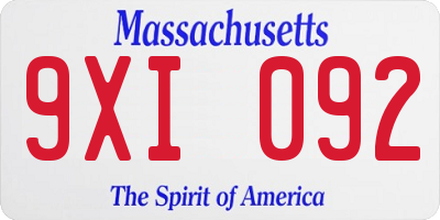 MA license plate 9XI092