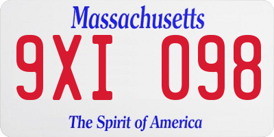 MA license plate 9XI098
