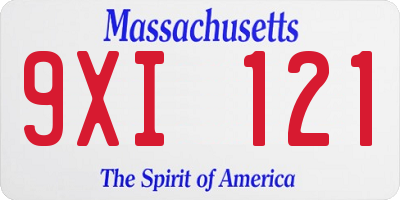 MA license plate 9XI121