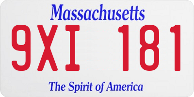 MA license plate 9XI181