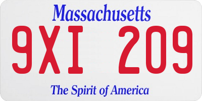 MA license plate 9XI209