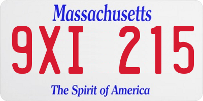 MA license plate 9XI215