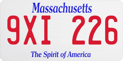 MA license plate 9XI226