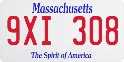 MA license plate 9XI308
