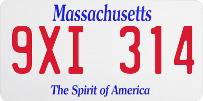 MA license plate 9XI314