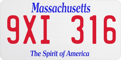 MA license plate 9XI316