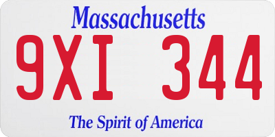 MA license plate 9XI344
