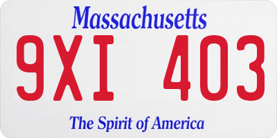 MA license plate 9XI403