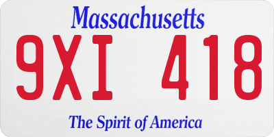 MA license plate 9XI418