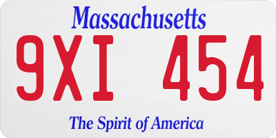 MA license plate 9XI454