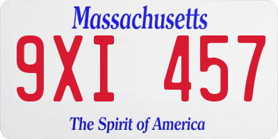 MA license plate 9XI457