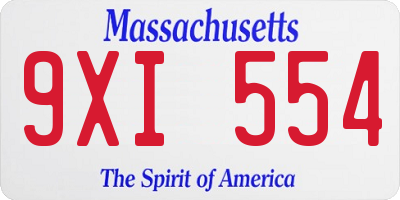 MA license plate 9XI554