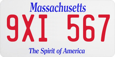 MA license plate 9XI567