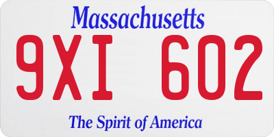 MA license plate 9XI602