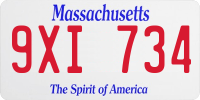 MA license plate 9XI734