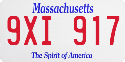 MA license plate 9XI917