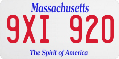 MA license plate 9XI920