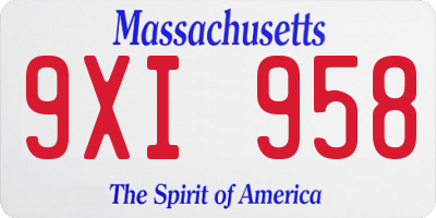 MA license plate 9XI958