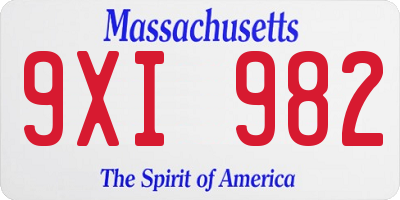 MA license plate 9XI982