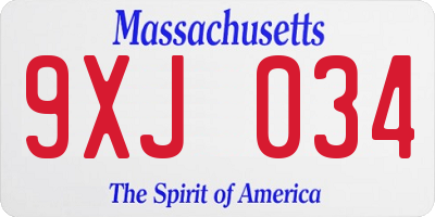 MA license plate 9XJ034