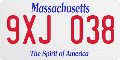 MA license plate 9XJ038
