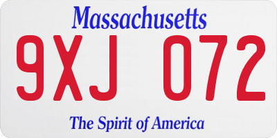 MA license plate 9XJ072