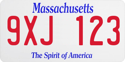 MA license plate 9XJ123