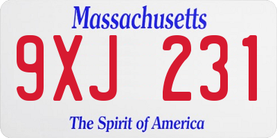 MA license plate 9XJ231