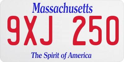 MA license plate 9XJ250