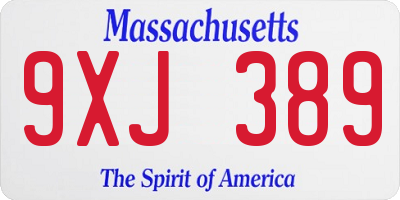 MA license plate 9XJ389